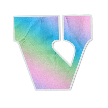 Uppercase letter V is floating on transparent canvas, showing pastel gradient, paper texture