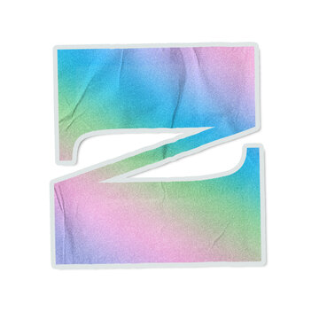 Letter Z is floating die-cut sticker on transparent backdrop with pastel gradient and white outline