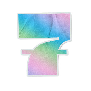 F-like die-cut sticker is floating on transparent bg, showing pastel gradient and paper creases