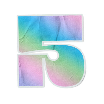 Bold blocky numeral 5 is floating on transparent background, showing pastel gradient sticker