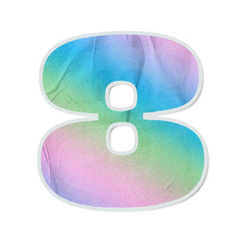 Stylized numeral 8 is floating on transparent bg showing pastel gradient, white stroke, soft shadow