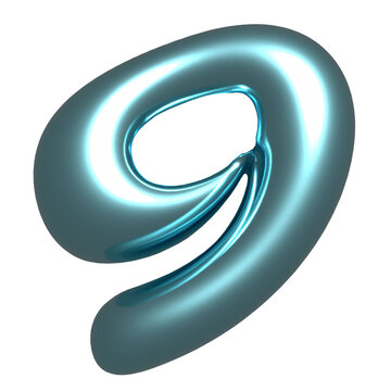 Teal 3D sculpture is floating on transparent background, showing teardrop hole and ribbon knots