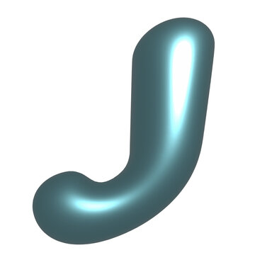 Metallic-plastic cyan-teal J-shaped tube is glowing in 3D with rim lighting, transparent background