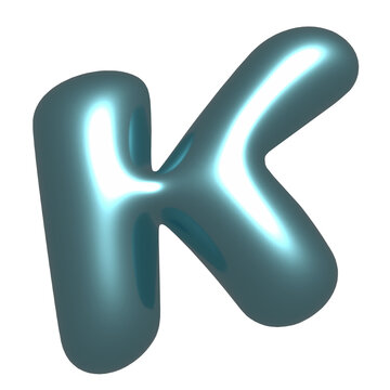 3D inflated metallic lowercase k shape is floating on transparent canvas, with glossy highlights