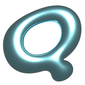 Stylized 3D Q glyph is floating on transparent background, showing glossy neon rim glow