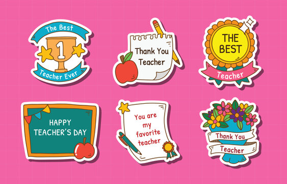 Colorful teacher appreciation stickers set