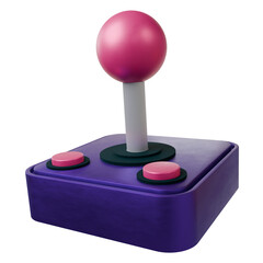 3D joystick is showing on transparent background with purple base gray-shaft pink knob and buttons © vectorfusionart