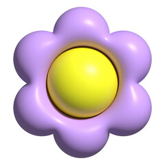 Obraz premium Toy 3D flower is floating on transparent canvas, showing six lilac petals and glossy yellow center