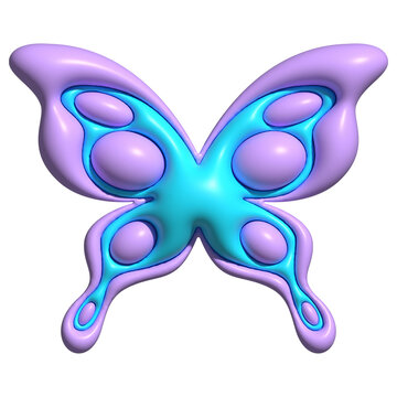 3D butterfly is floating on transparent background, showing cyan core and shiny lavender nodules