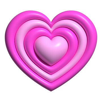 Stylized 3D heart is floating on transparent canvas, featuring four glossy nested concentric rings