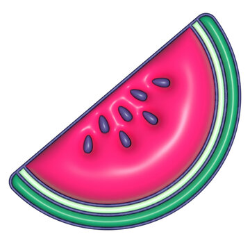 Watermelon wedge is showing 3D magenta flesh, dark seeds, green rind, navy outline, transparent bg