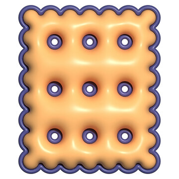 3D cracker is being shown, glossy beige, scalloped purple border, nine holes, transparent backdrop