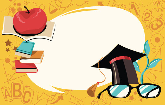 Graduation illustration with glasses and apple