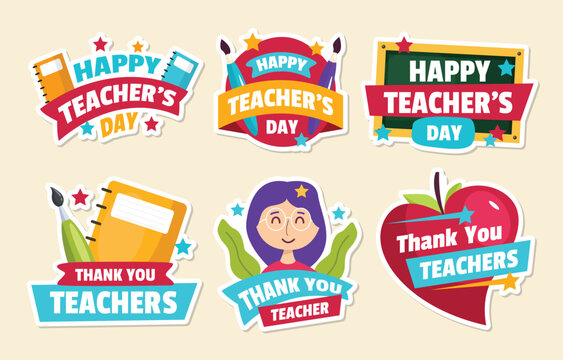 Happy Teachers Day colorful vector stickers set
