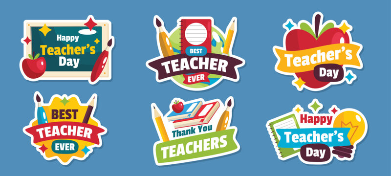 Happy Teacher's Day colorful vector badges collection