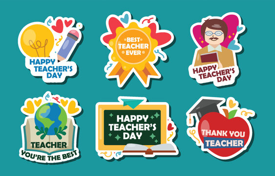 Happy Teacher's Day colorful vector stickers set