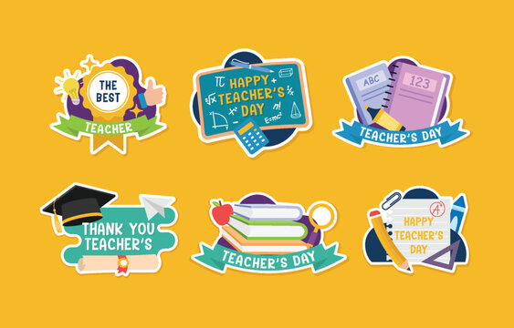 Happy Teacher's Day colorful vector badges set