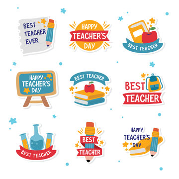 Happy Teachers Day colorful vector illustrations set