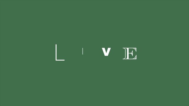 LIVE text reveal animation, mismatched ransom note typography with sequential letter build-up on green background