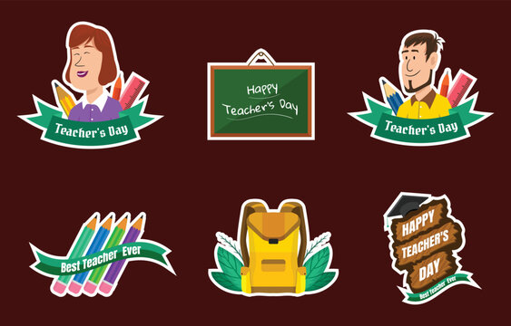 Happy Teacher's Day colorful cartoon icons set