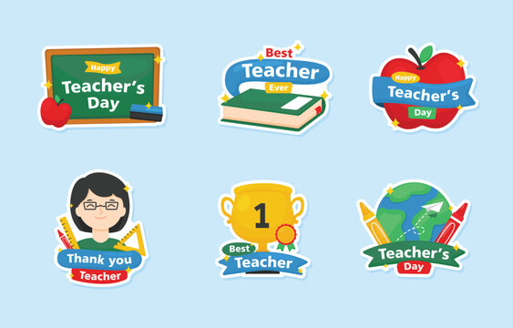Happy Teacher's Day colorful illustration set