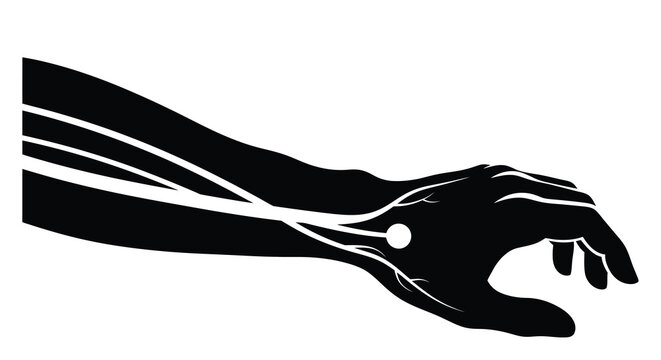 Human arm and hand with veins detailed black silhouette anatomy biological body