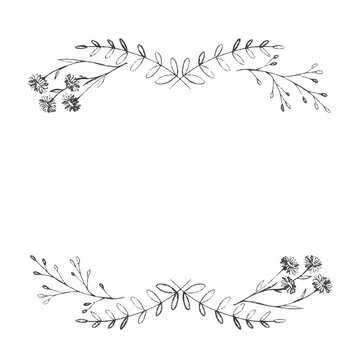 Elegant Floral Wreath Line Drawing Frame