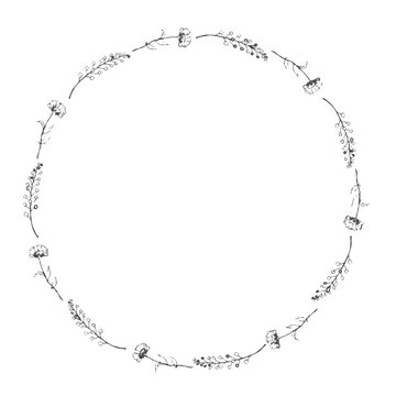 Delicate Line Drawing Floral Wreath Border