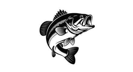 Largemouth bass fish illustration detailed linework and black silhouette freshwater gamefish sport © jivect02