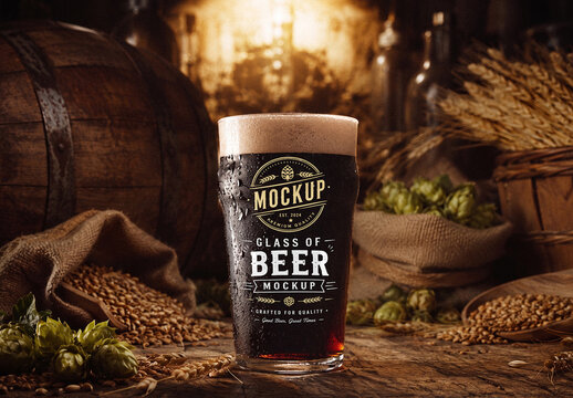 Dark Beer Pint Glass Mockup Brewery Style