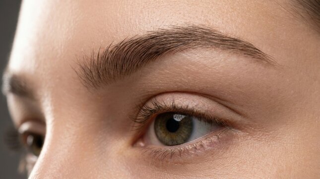 Close-up extreme macro shot of a beautiful woman's natural brown eye and perfectly shaped eyebrow