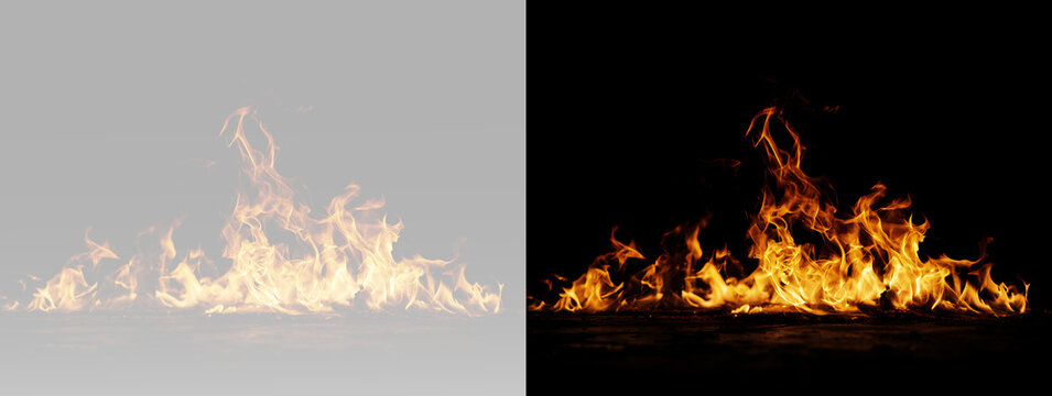 Fire burning with intense orange flames spreading low and rising into a bright fiery wave in the middle PNG