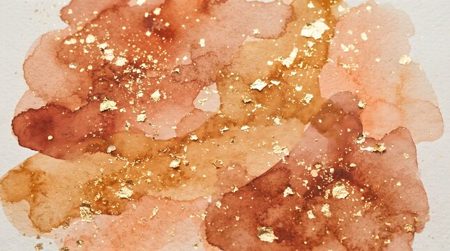 Abstract warm amber and gold glittering watercolor texture background with copy space