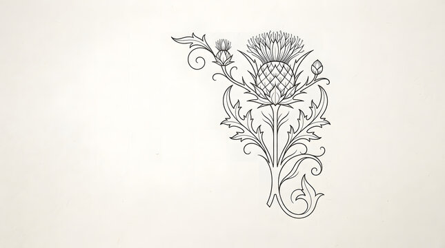 Vintage thistle corner ornament. Decorative floral flourish for elegant graphic design.