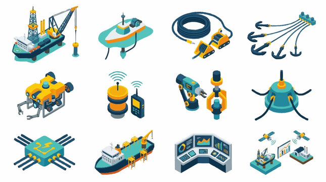 Isometric illustration of various marine and underwater exploration vehicles.