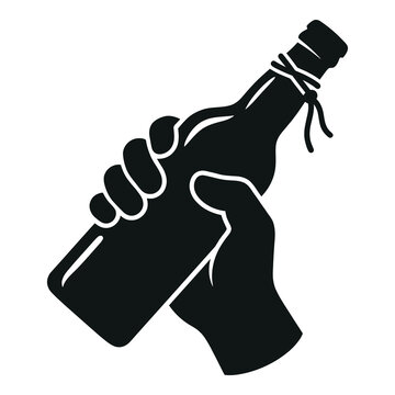 Hand holding a bottle with a cork and string tied around it tightly one hand icon