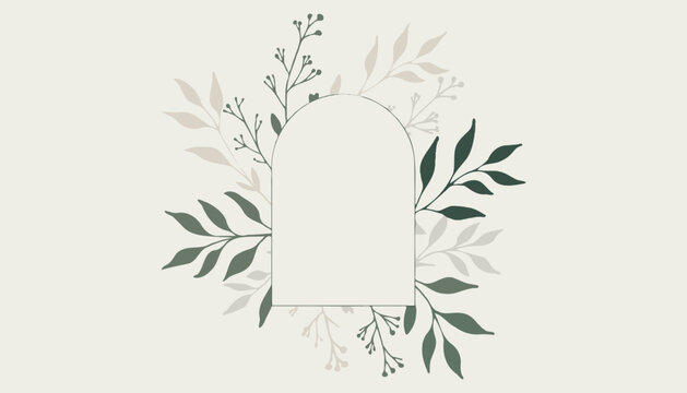 Arch frame border with green leaves botanical vector background