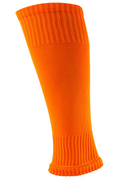 Bright orange football leg sleeve isolated on white background. Athletic calf sleeve for soccer shin guards support