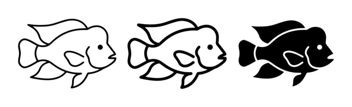 3 Fish Icons Outline Silhouette Flat, for Aquatic Life and Ocean Themes