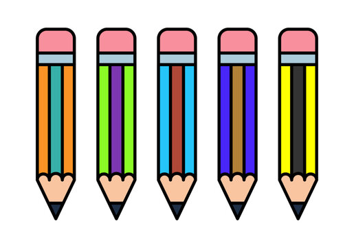 Cinco l&aacute;pices de colores variados sobre fondo blanco