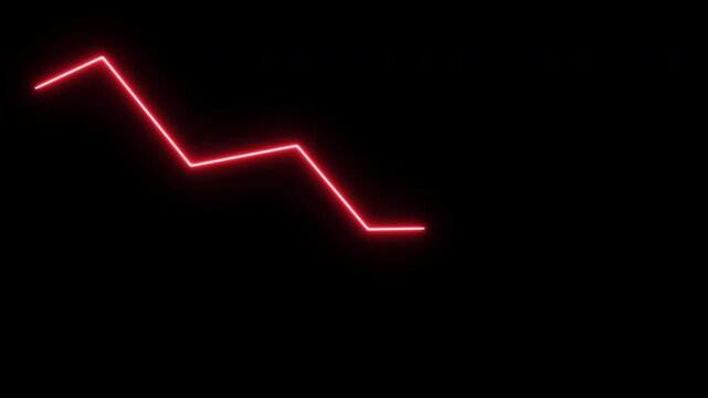 business red line graph downward trend fluctuations over time with glow neon style on transparent background