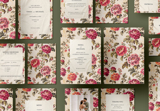 Vintage Floral-Style Wedding Stationery with Linen Accents