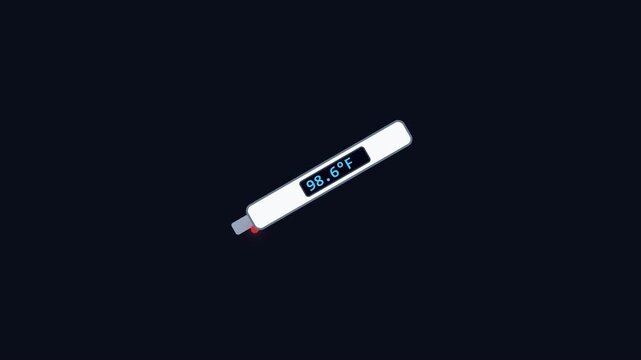 Digital medical thermometer displaying normal body temperature 98.6 degrees fahrenheit animation 4k health