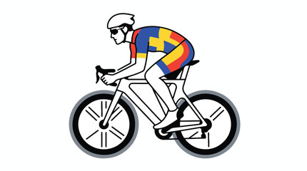 Fototapeta premium Professional cyclist on road bike vector illustration, athlete in colorful cycling jersey riding bicycle, competitive sports and racing concept