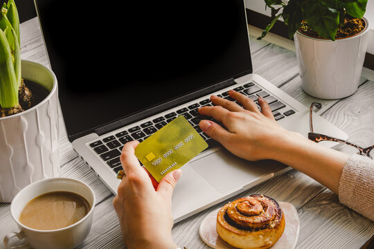 concept girl online shopping with laptop mock up