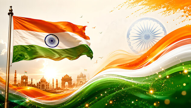 Creative Indian Independent Independence Day Celebration and Republic Day Banner Featuring Indian Flag with Wide Blank Space for Editorial Use