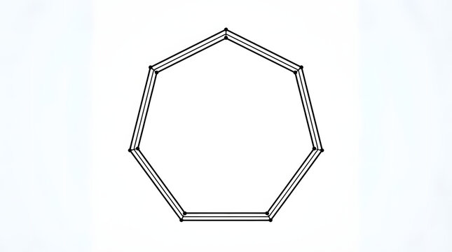 Heptagonal frame with parallel lines. Geometric seven sided border design element.
