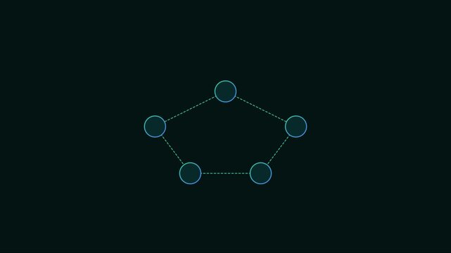 Digital pentagonal network connection nodes with glowing lines and data points animation 4k
