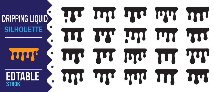 Dripping Ink Silhouette Icons with Editable Stroke Design