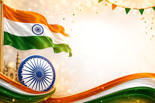 Elegant Indian Independent Independence Day Celebration, Republic Day Indian Flag Template with Clean Blank Space for Editorial Design